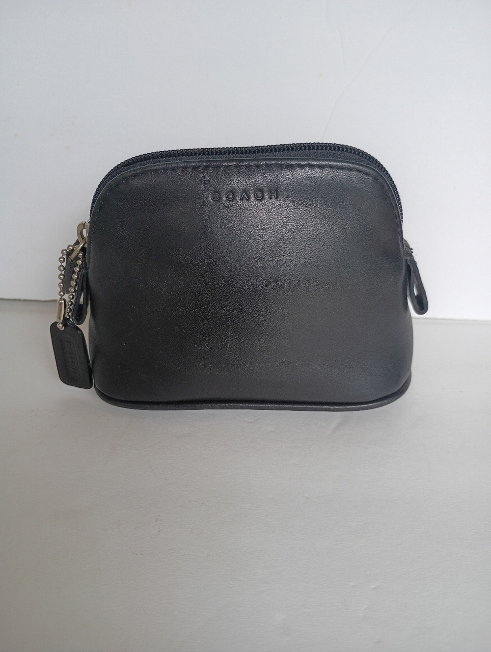 Vintage COACH black leather mini dome pouch cosmetic case EUC